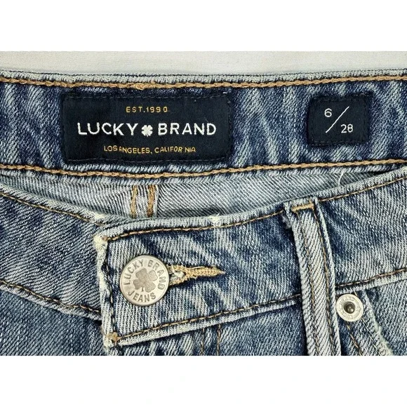 LUCKY BRAND The Cut Off Mid Rise Denim Shorts US 6/28 Distressed Blue Cowgirl - Picture 2 of 13